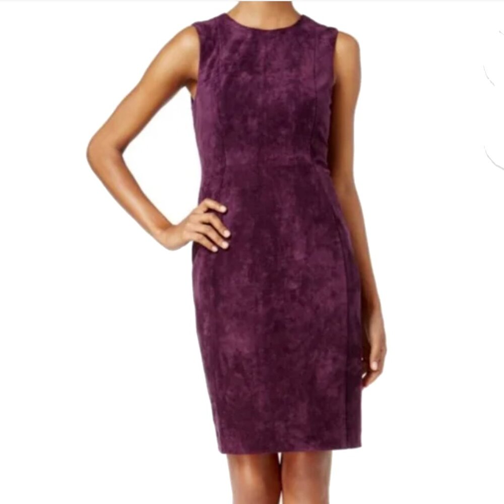 Calvin Klein Purple Faux Suede Stretch Sheath Dress - size 6